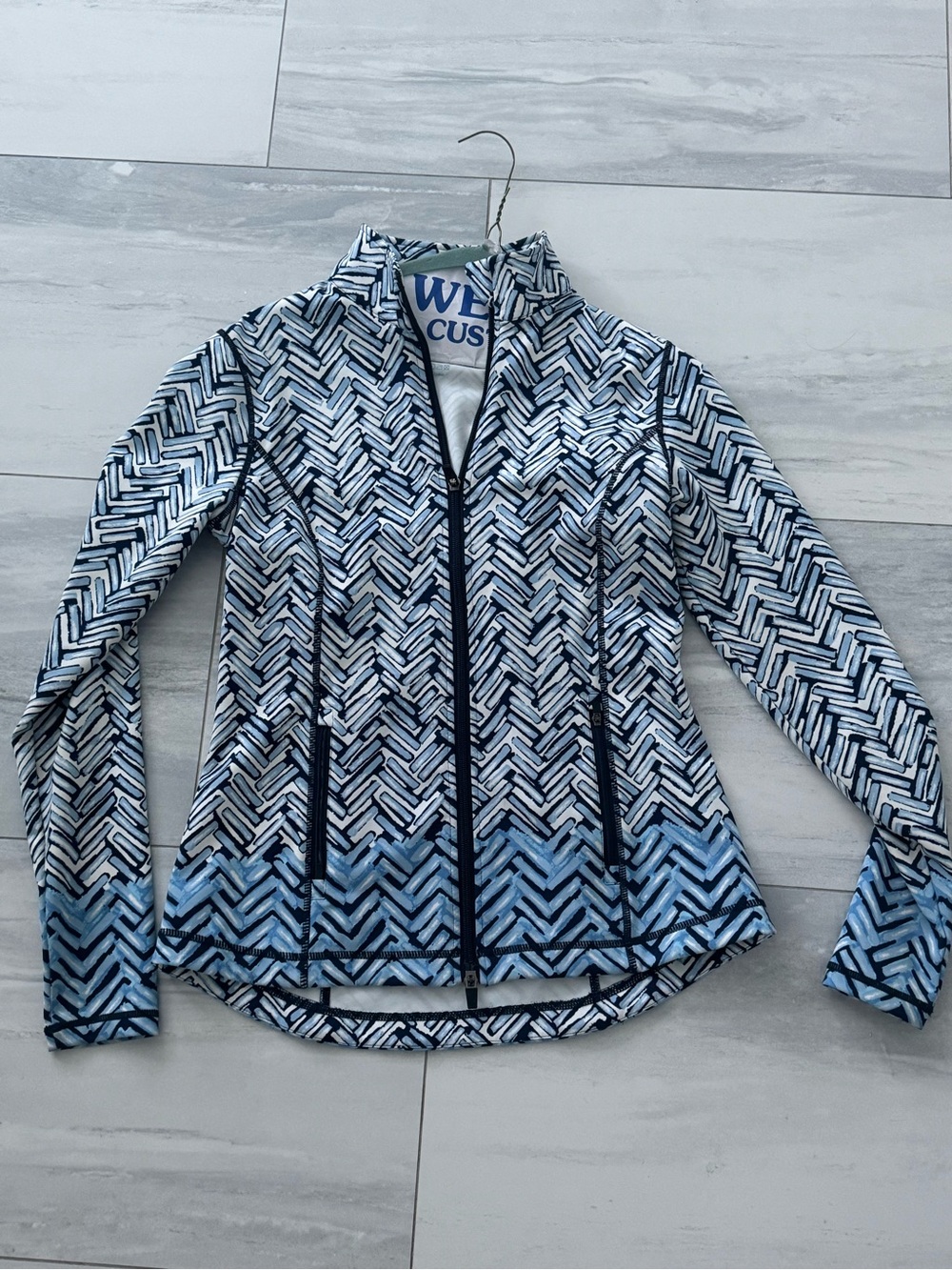 J. McLaughlin Women's Blue & White Patterned Full‑Zip Athletic  Active Jacket